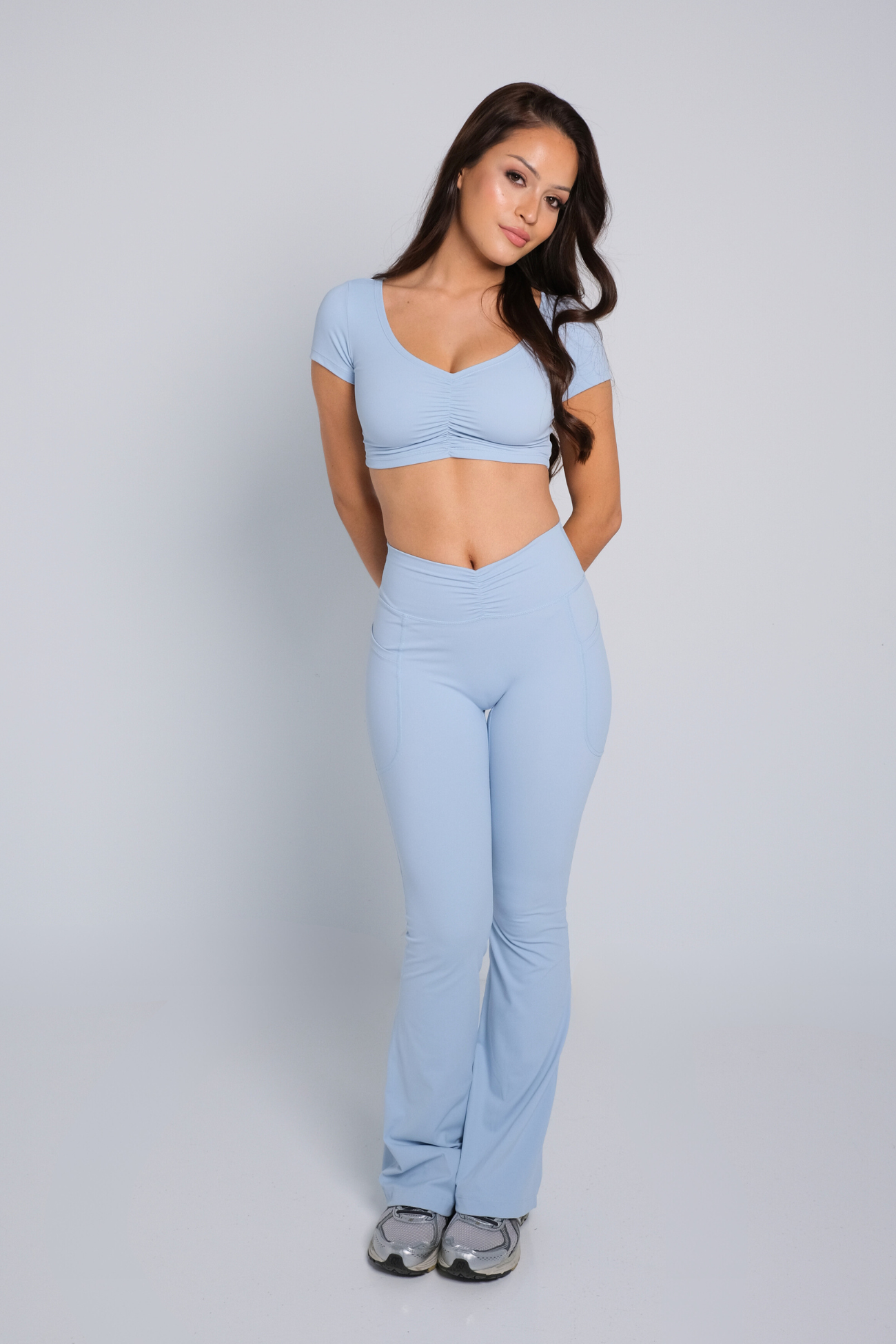 Ruched Flare Pocket (Tall) Leggings - Baby Blue