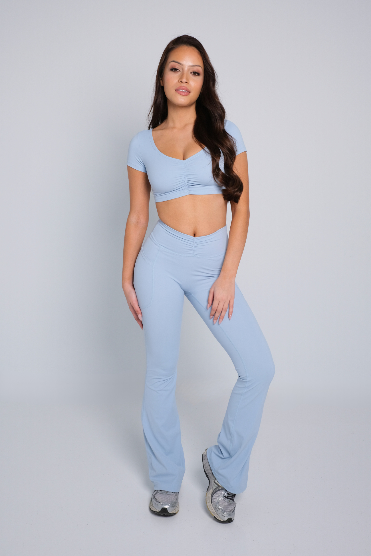 Ruched Flare Pocket (Tall) Leggings - Baby Blue