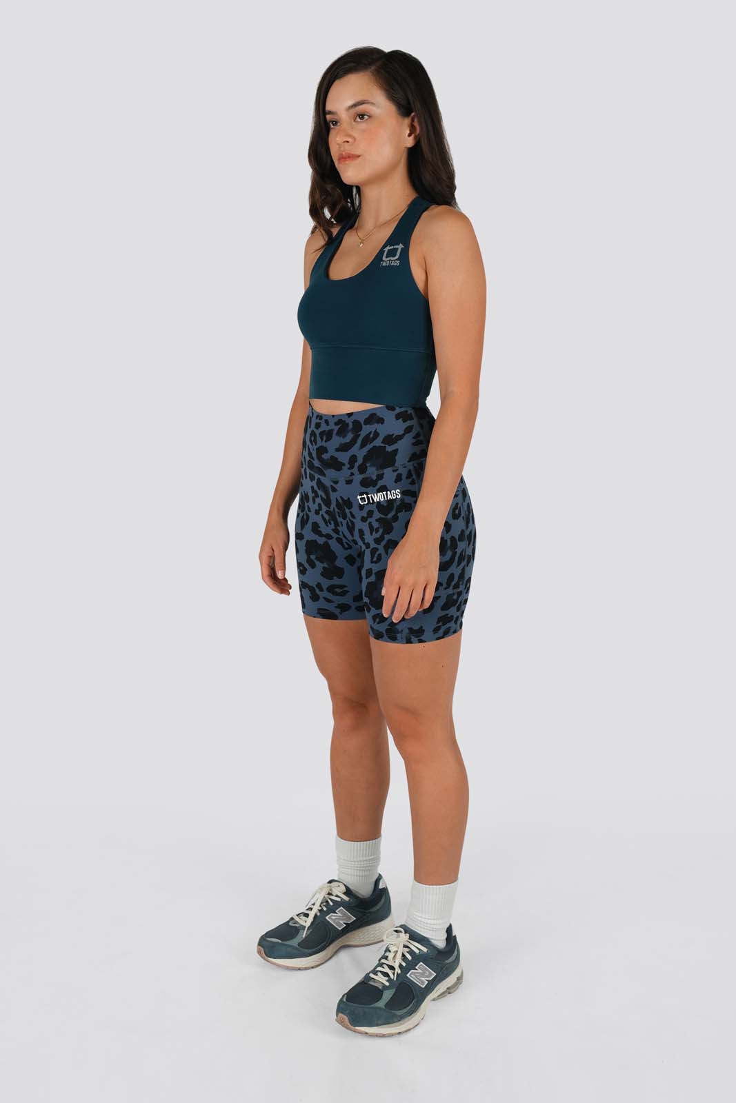 Meraki Leopard Mid Biker Shorts - Slate Blue